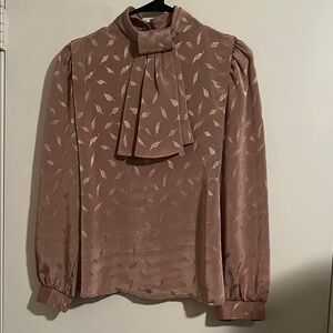 Jozell Vintage Shimmering Gold Blouse with Bow Tie Size 8 Long Sleeve